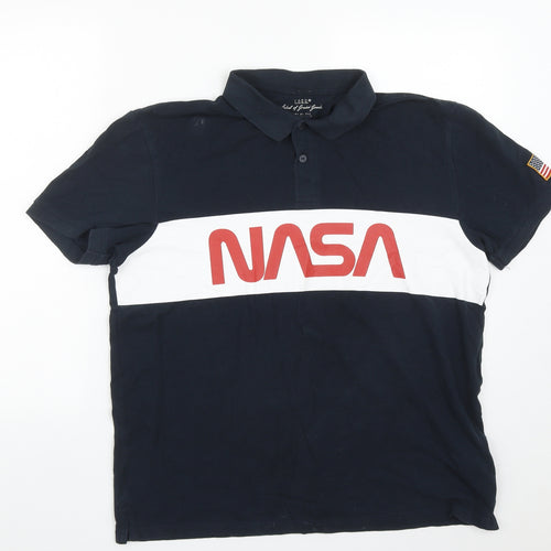 H&M Mens Black  Cotton  Polo Size L Collared Button