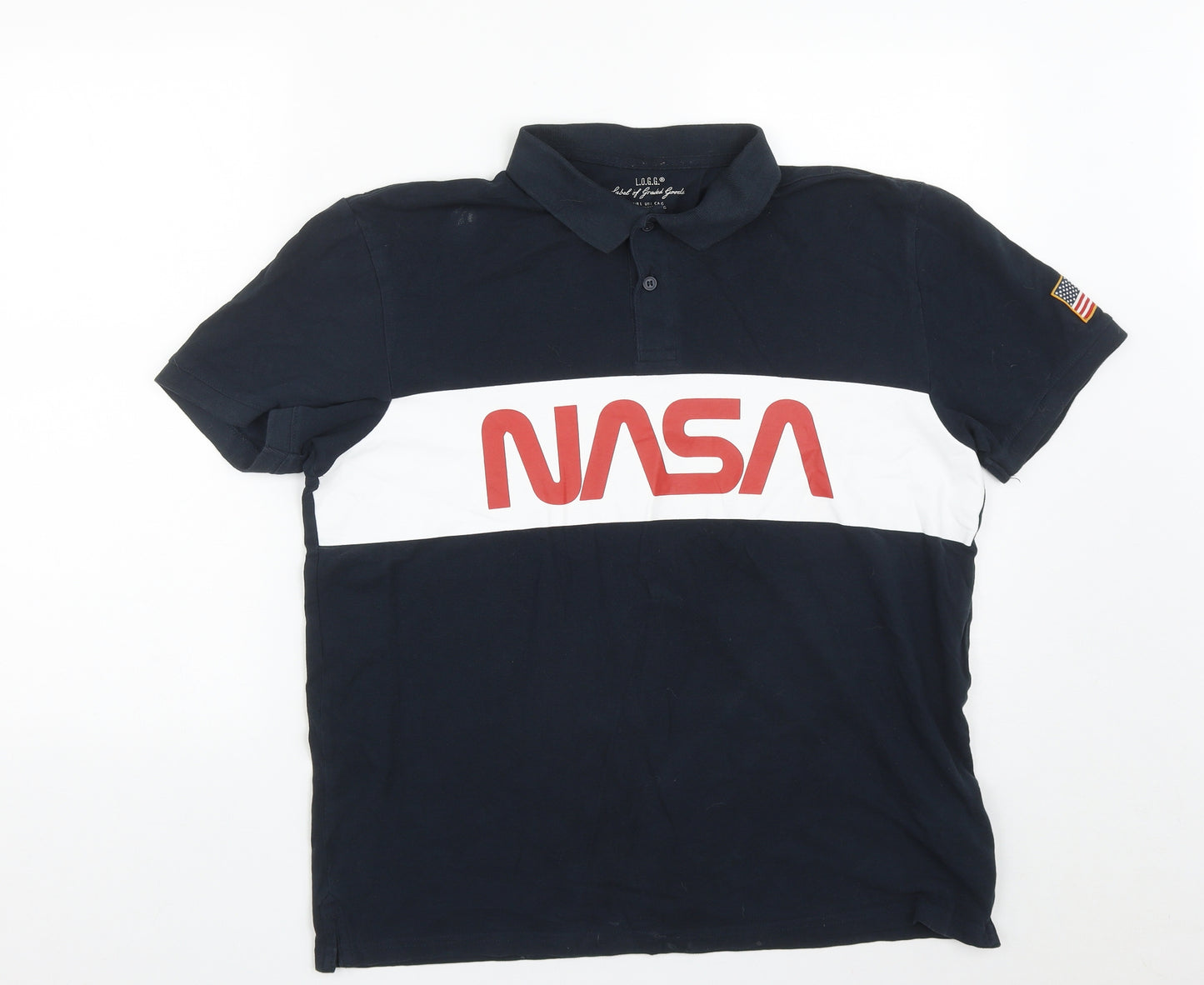 H&M Mens Black  Cotton  Polo Size L Collared Button