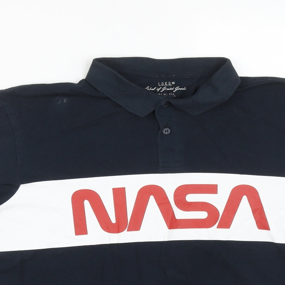 H&M Mens Black  Cotton  Polo Size L Collared Button