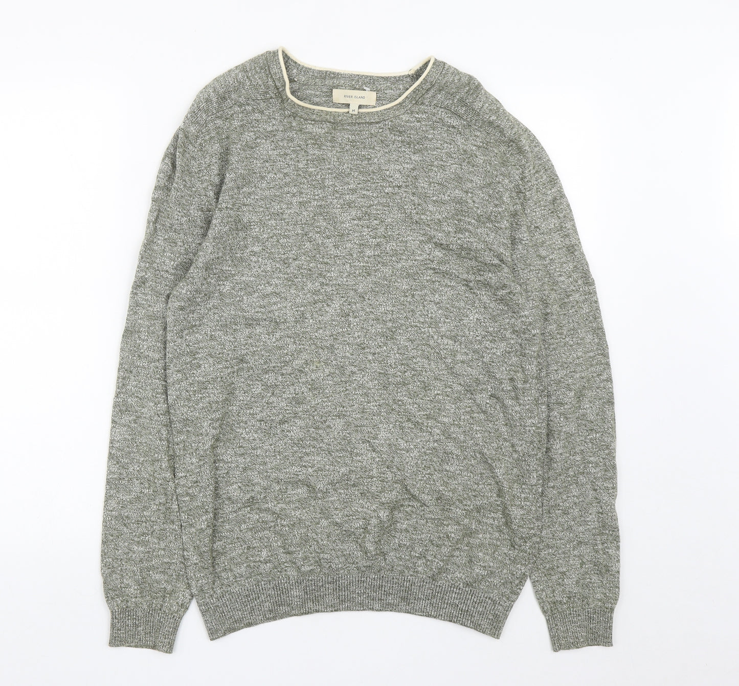 River Island Mens Green Round Neck  Cotton Pullover Jumper Size M