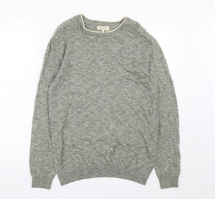 River Island Mens Green Round Neck  Cotton Pullover Jumper Size M