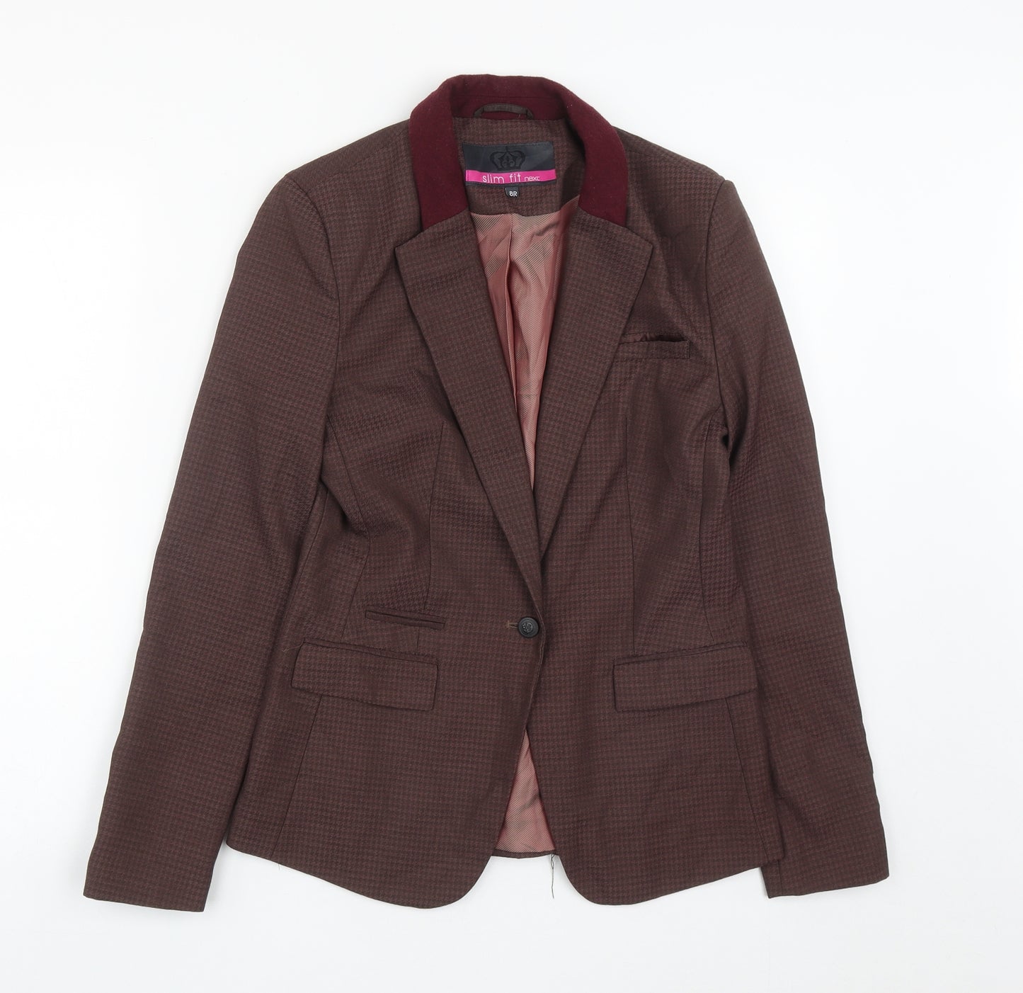 NEXT Womens Brown Plaid Polyester Jacket Suit Jacket Size 8