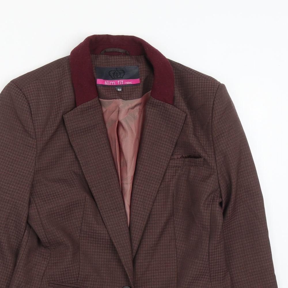 NEXT Womens Brown Plaid Polyester Jacket Suit Jacket Size 8