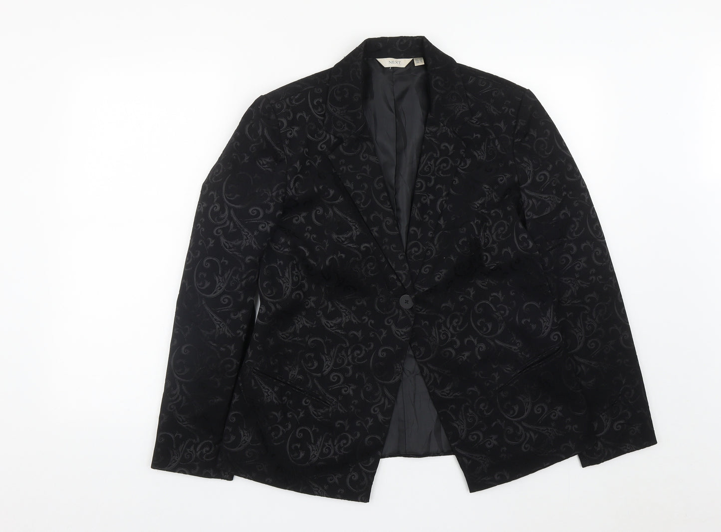 NEXT Womens Black Geometric Polyester Jacket Suit Size 14