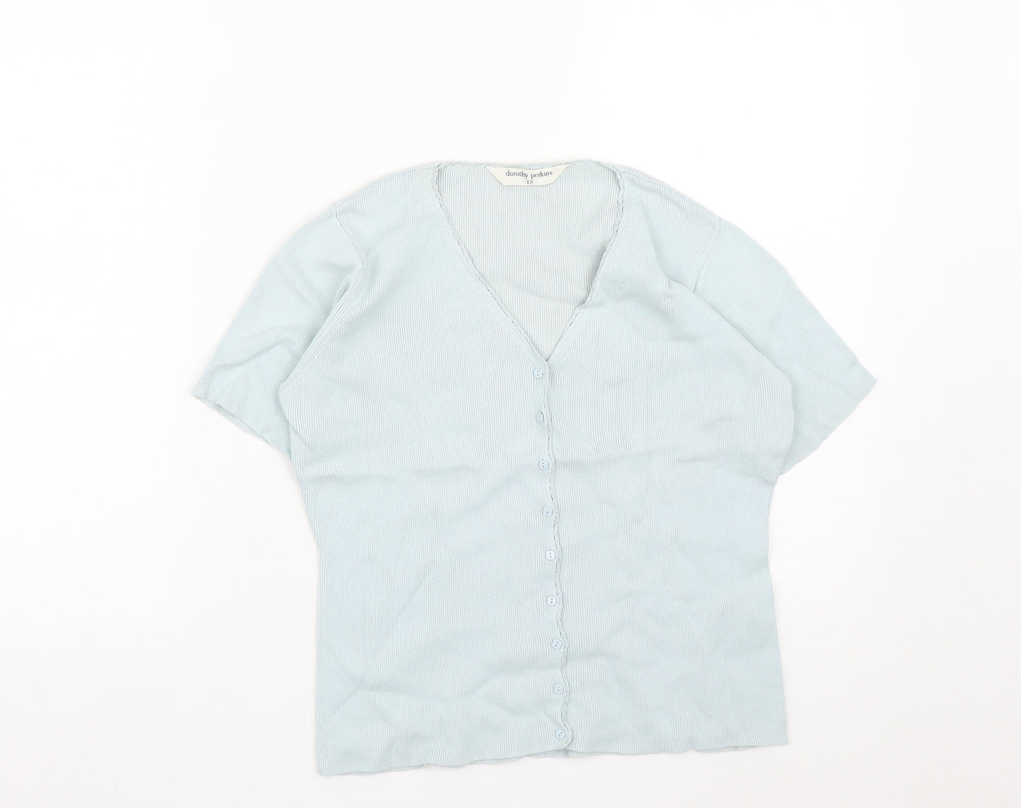 Dorothy Perkins Womens Blue  Cotton Basic Button-Up Size 12 V-Neck