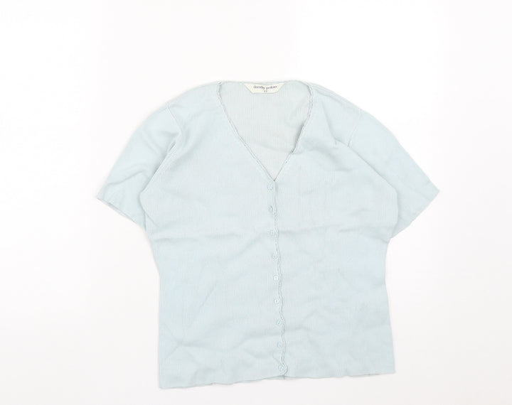 Dorothy Perkins Womens Blue Cotton Basic Button-Up Size 12 V-Neck