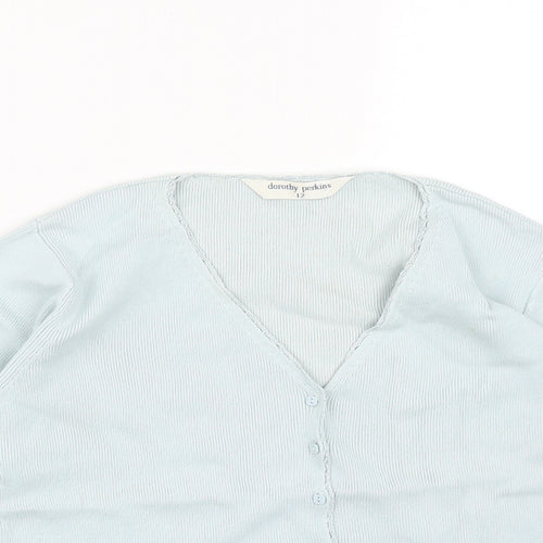 Dorothy Perkins Womens Blue  Cotton Basic Button-Up Size 12 V-Neck
