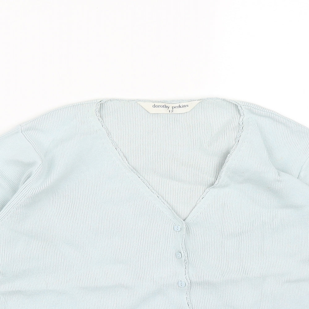 Dorothy Perkins Womens Blue  Cotton Basic Button-Up Size 12 V-Neck