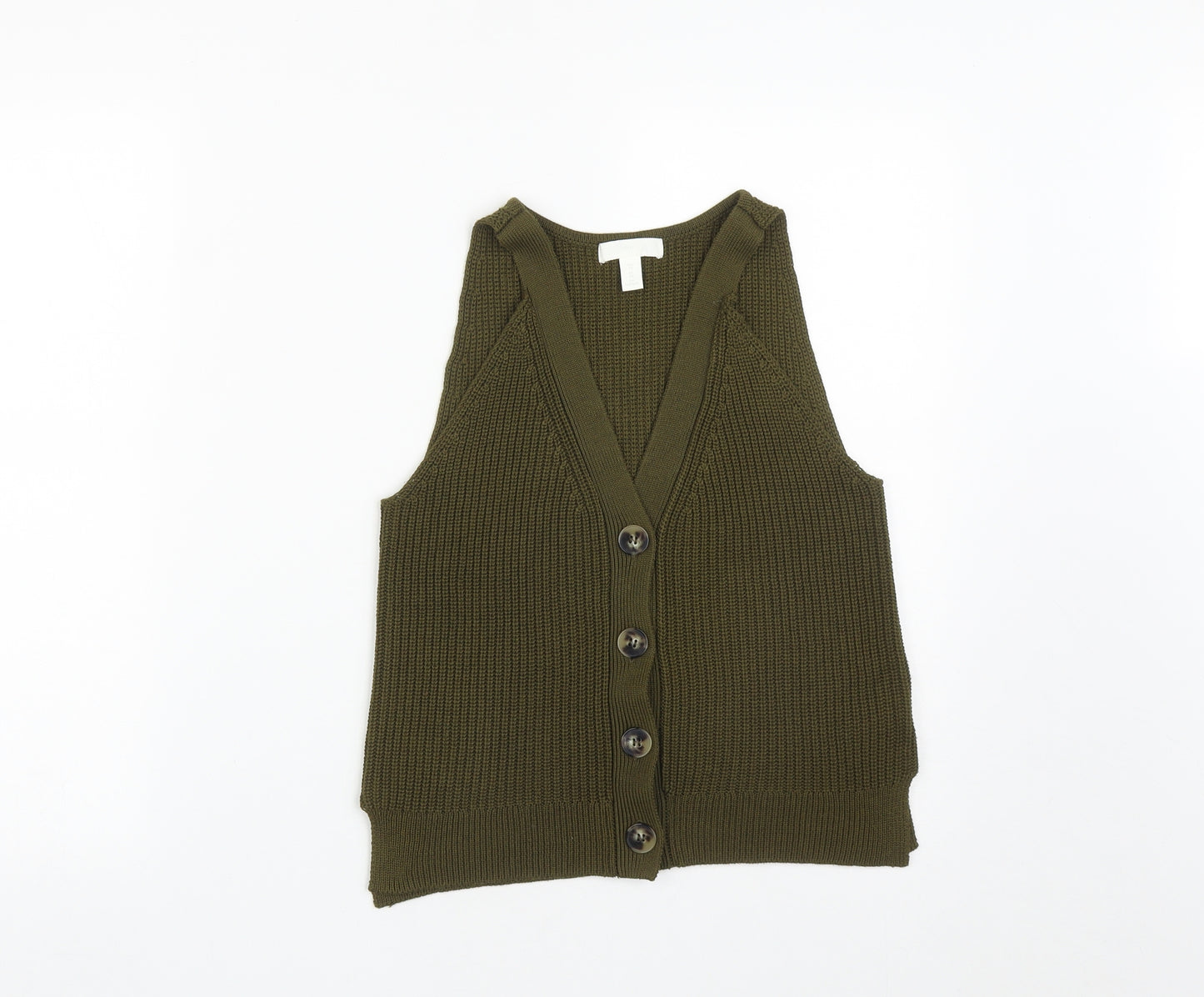 H&M Womens Green V-Neck  Polyester Vest Jumper Size XS