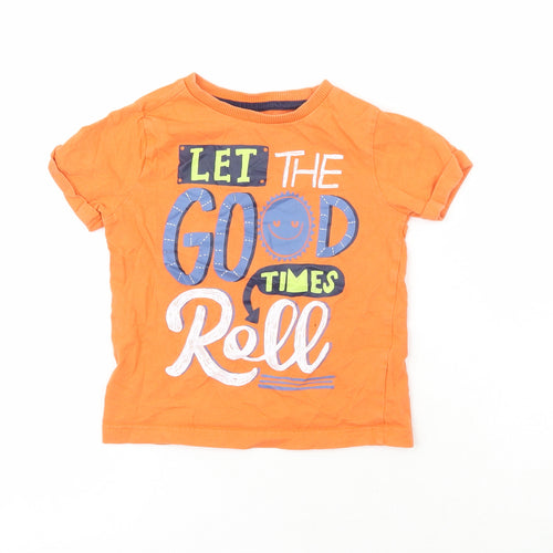 F&F Boys Orange Houndstooth 100% Cotton Pullover T-Shirt Size 2-3 Years Crew Neck