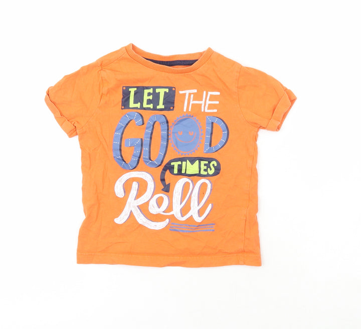 F&F Boys Orange Houndstooth 100% Cotton Pullover T-Shirt Size 2-3 Years Crew Neck