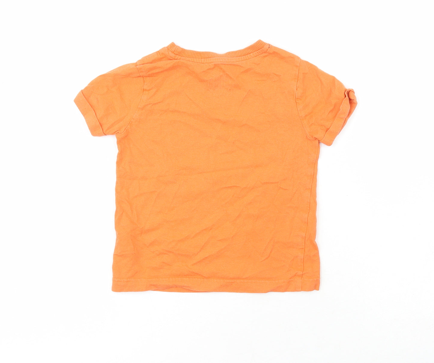 F&F Boys Orange Houndstooth 100% Cotton Pullover T-Shirt Size 2-3 Years Crew Neck