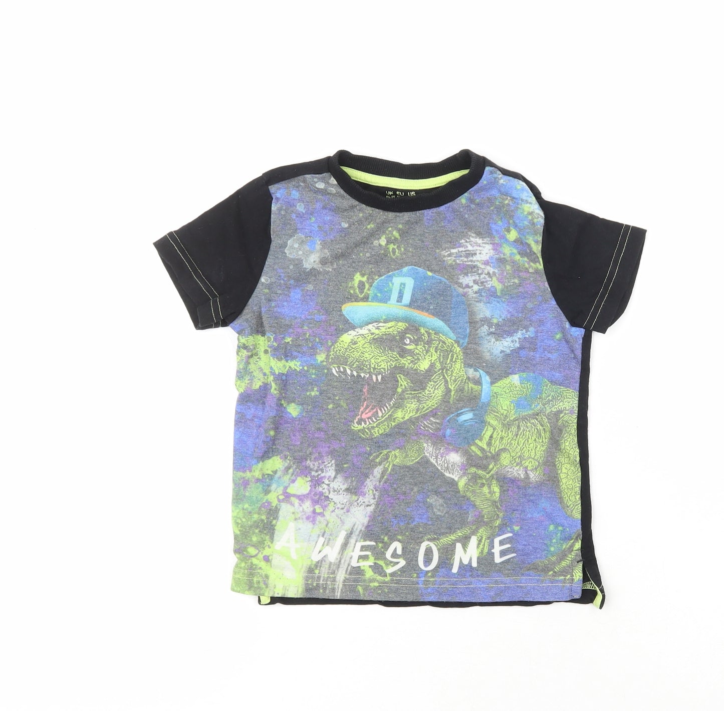 F&F Boys Black  Polyester Pullover T-Shirt Size 12-18 Months Crew Neck  - Dinosaur