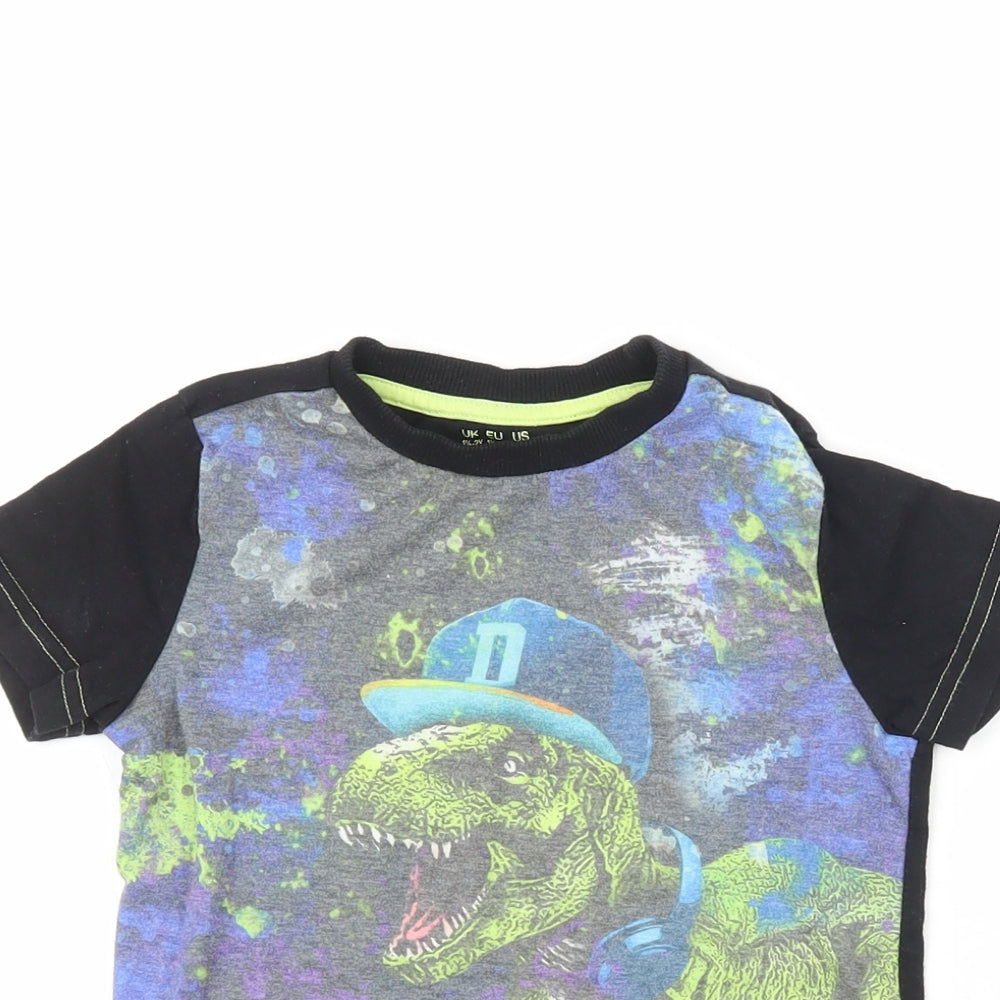 F&F Boys Black  Polyester Pullover T-Shirt Size 12-18 Months Crew Neck  - Dinosaur