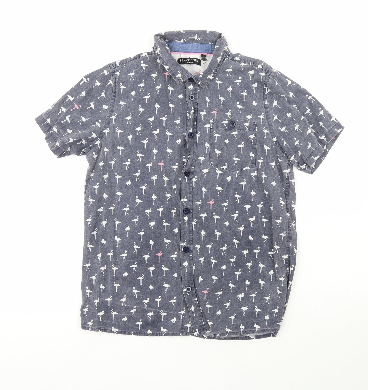 Brave Soul Boys Grey  100% Cotton Basic Button-Up Size 13 Years Collared  - Flamingo