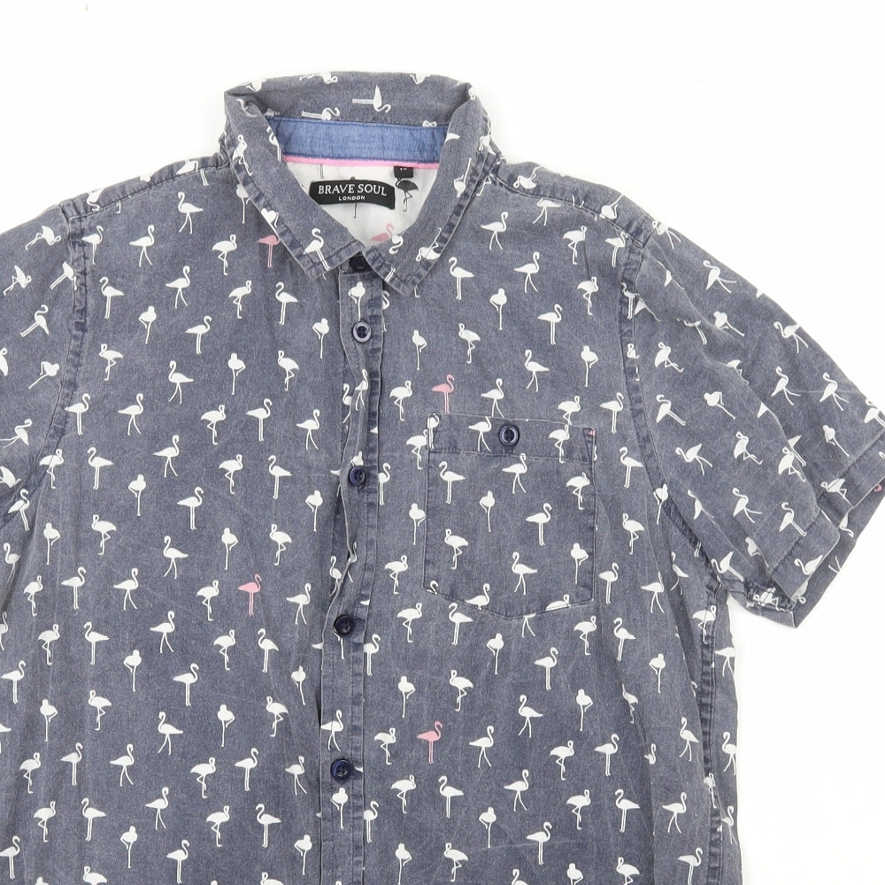 Brave Soul Boys Grey  100% Cotton Basic Button-Up Size 13 Years Collared  - Flamingo