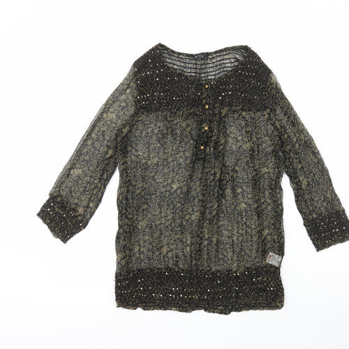 Rise Womens Black Paisley Viscose Basic Button-Up Size 12 Scoop Neck