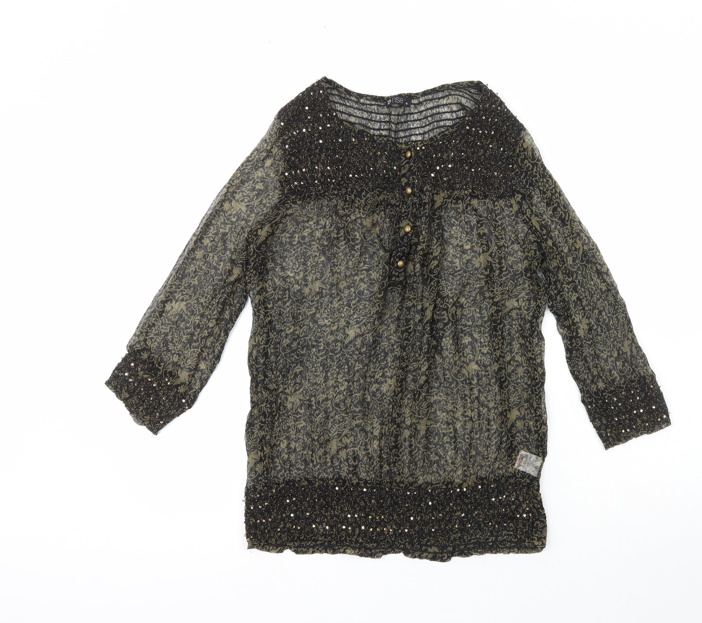 Rise Womens Black Paisley Viscose Basic Button-Up Size 12 Scoop Neck