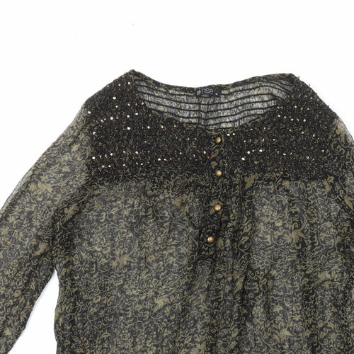 Rise Womens Black Paisley Viscose Basic Button-Up Size 12 Scoop Neck