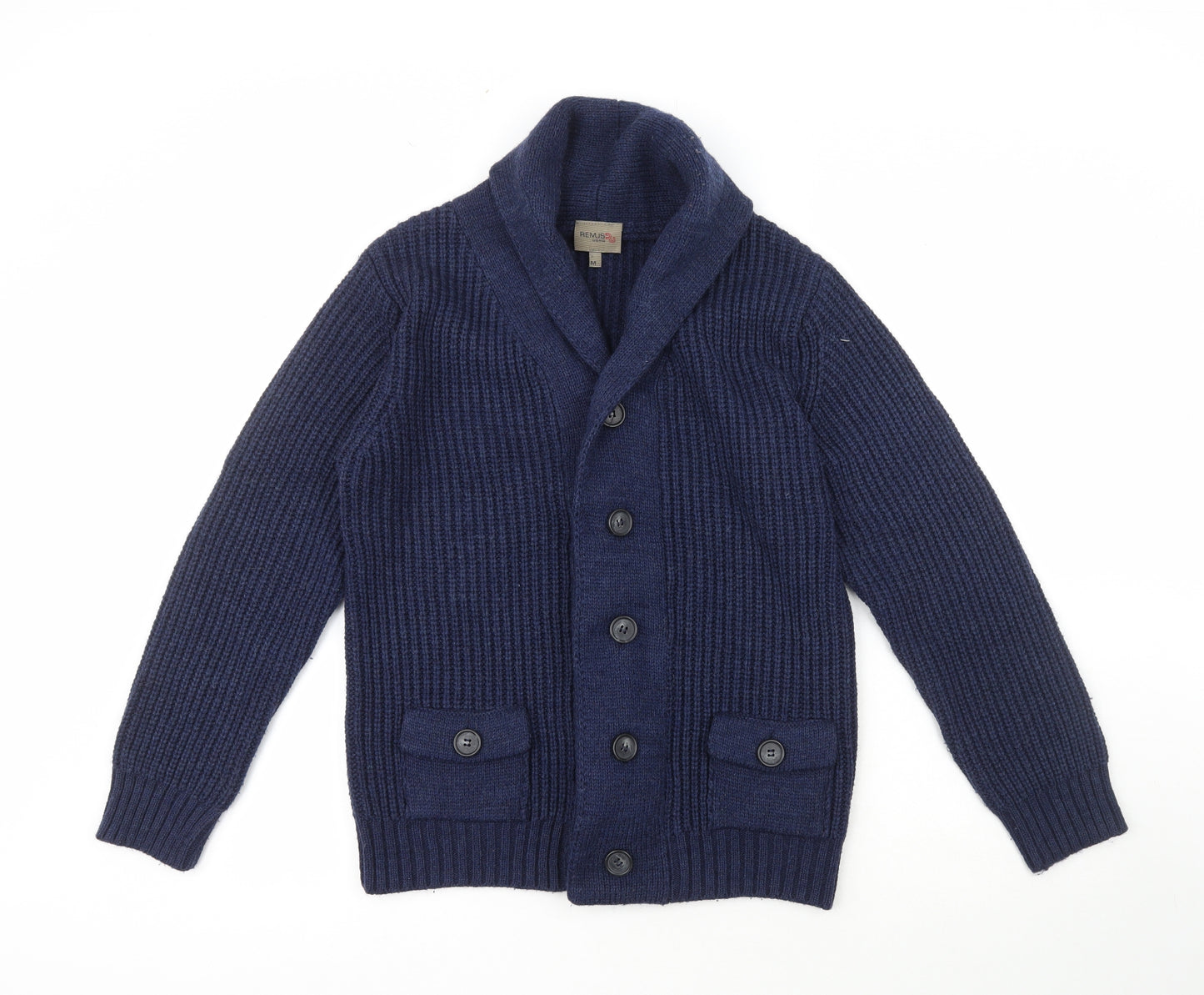 Remus Uomo Mens Blue Collared  Acrylic Cardigan Jumper Size M