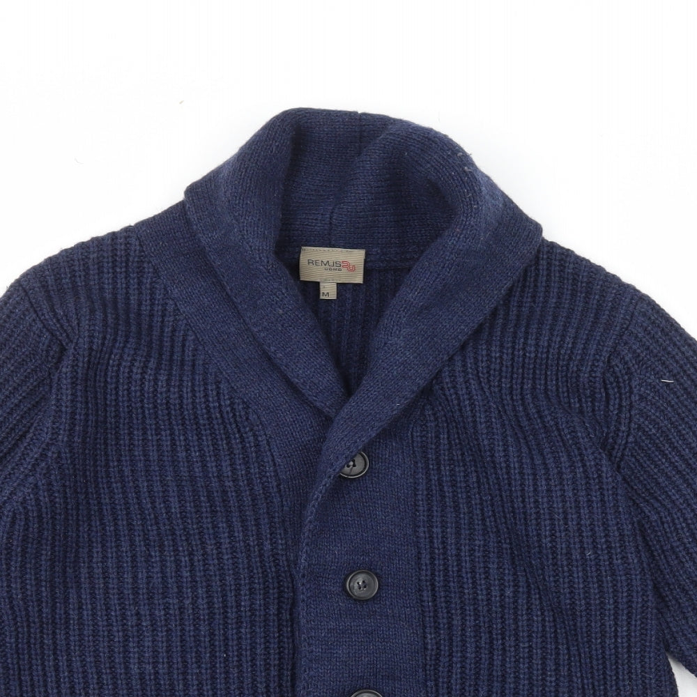Remus Uomo Mens Blue Collared  Acrylic Cardigan Jumper Size M