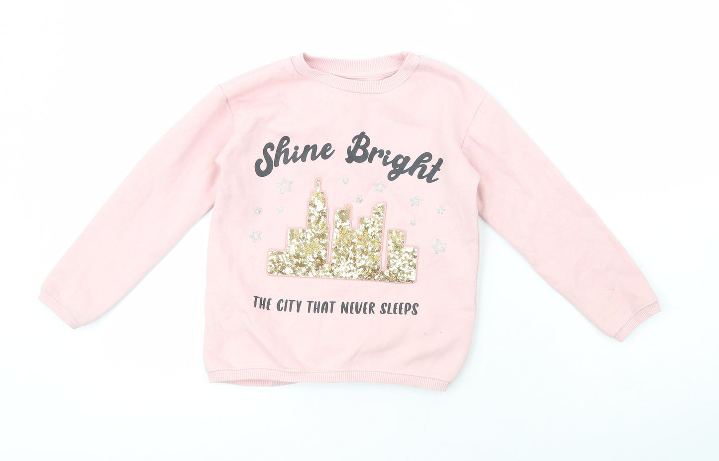 Dunnes Girls Pink Crew Neck  Cotton Pullover Jumper Size 5-6 Years   - Shine Bright