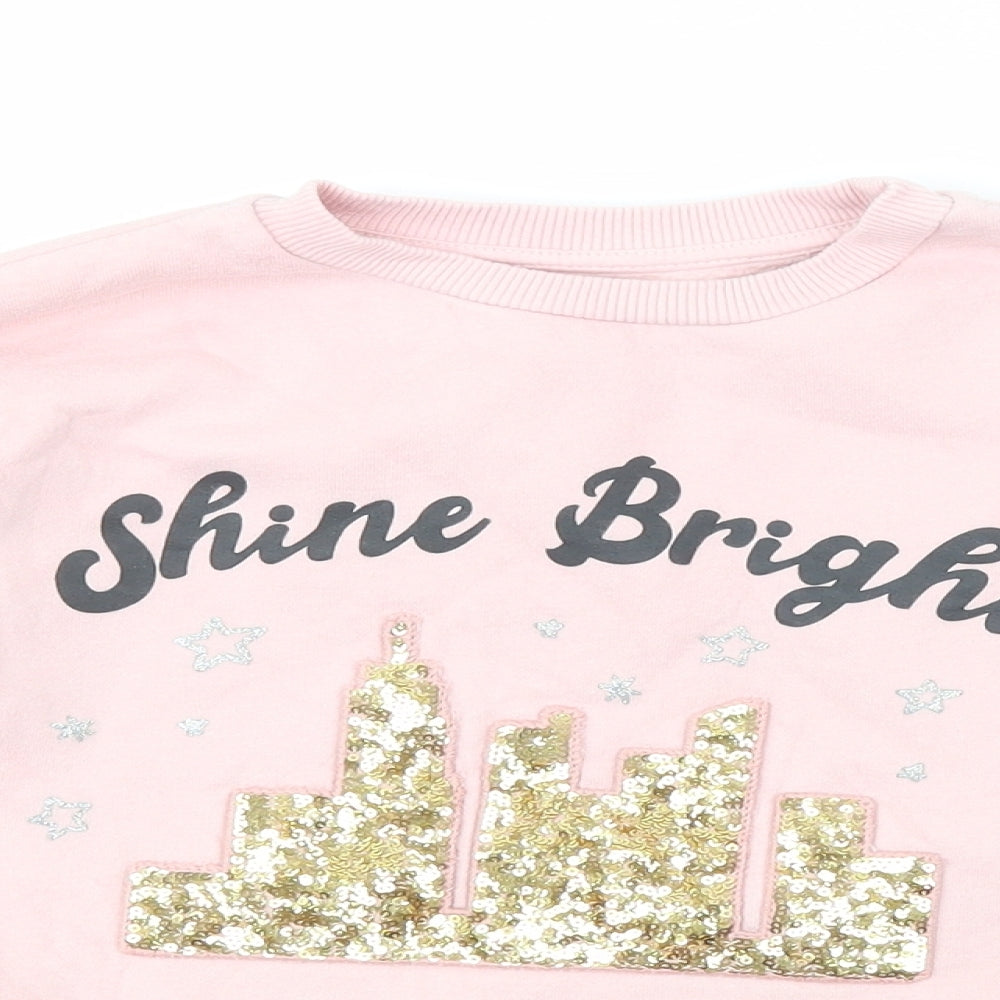 Dunnes Girls Pink Crew Neck  Cotton Pullover Jumper Size 5-6 Years   - Shine Bright