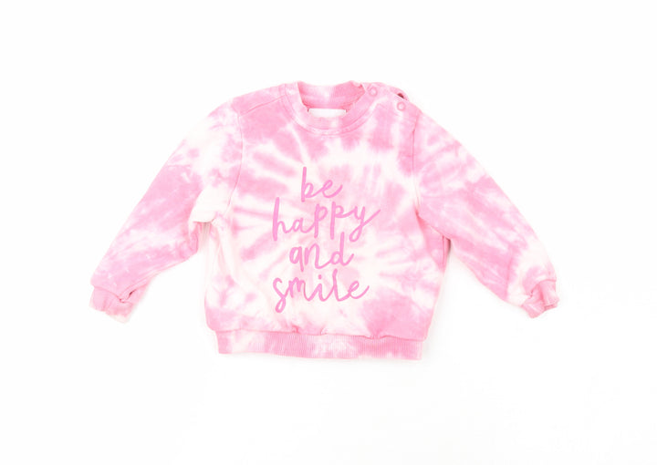 RESERVED Girls Pink  100% Cotton Pullover Jumper Size 6-9 Months   - Be Happy and Smile