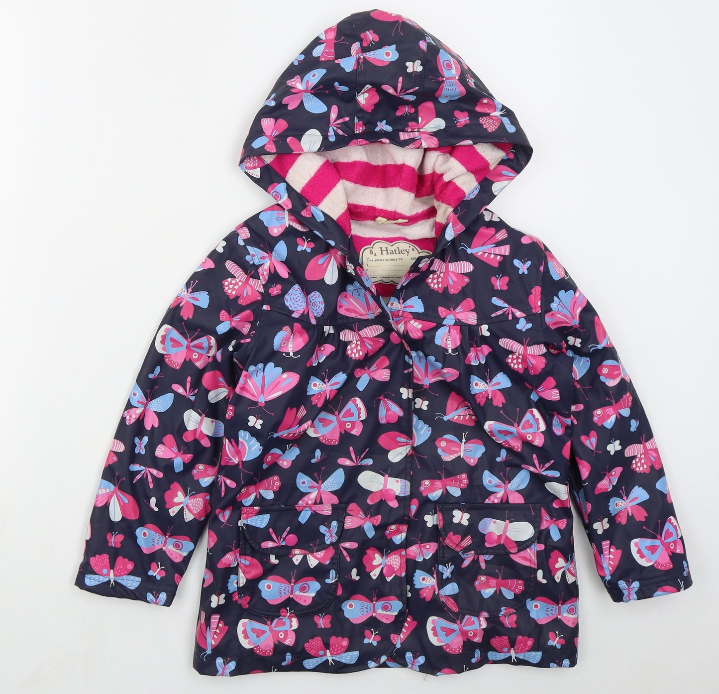 Hatley Girls Blue   Rain Coat Coat Size 8 Years  Button - Butterflies