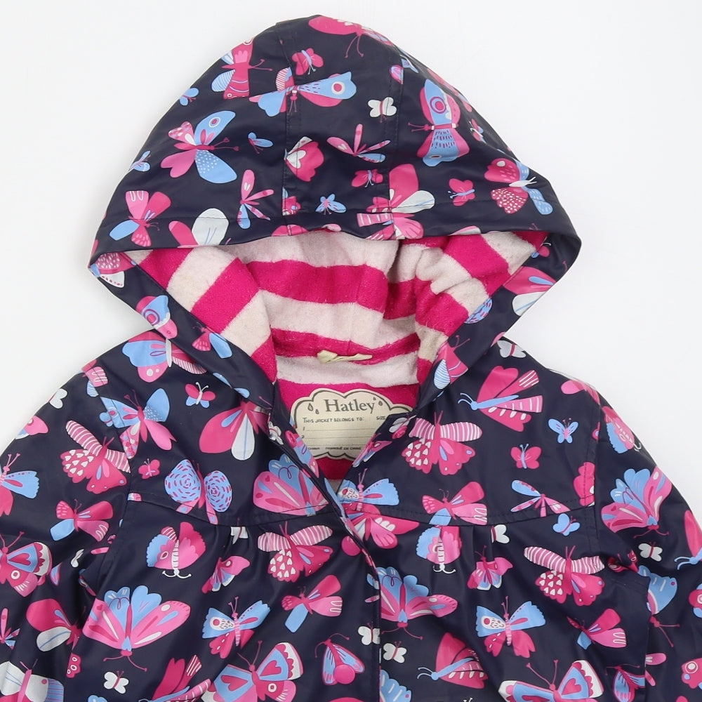 Hatley Girls Blue   Rain Coat Coat Size 8 Years  Button - Butterflies