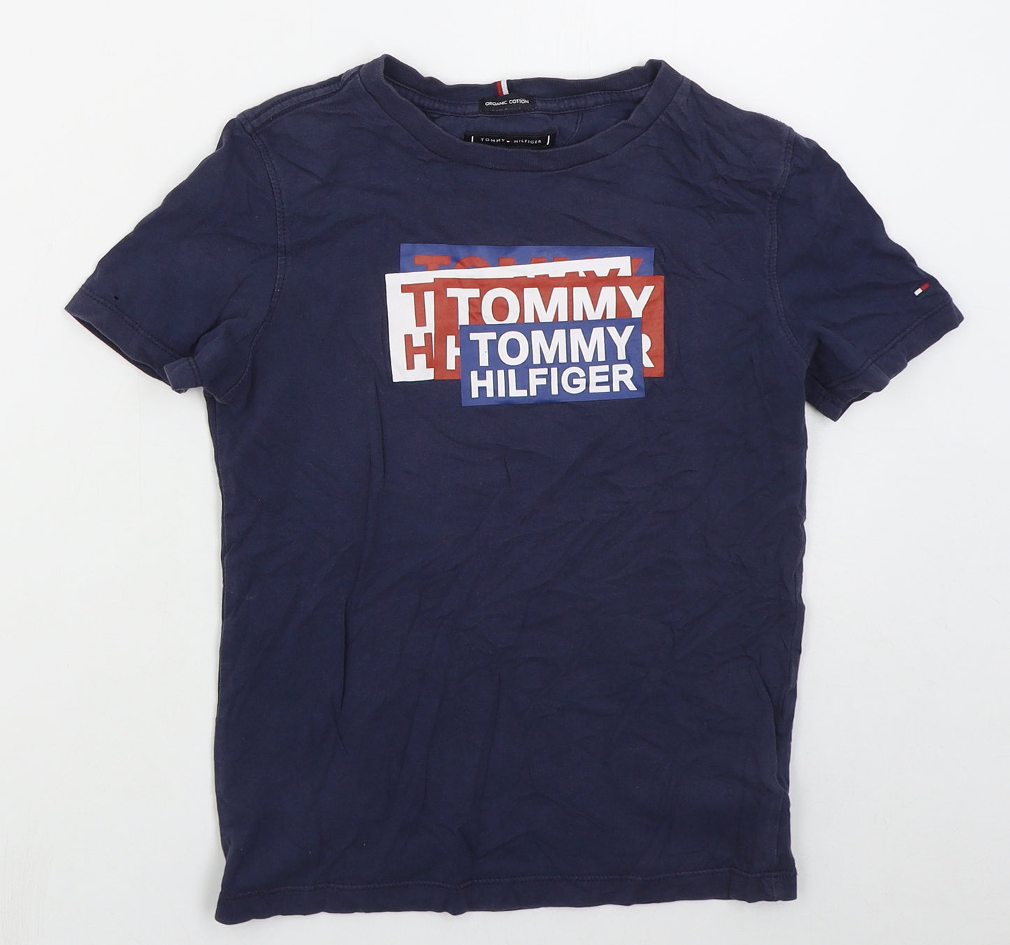 Tommy Hilfiger Boys Blue  Cotton Basic T-Shirt Size 10 Years Crew Neck Pullover