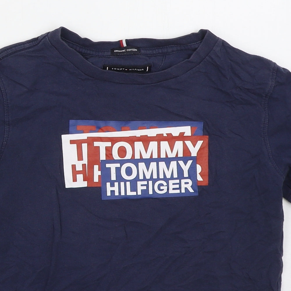 Tommy Hilfiger Boys Blue  Cotton Basic T-Shirt Size 10 Years Crew Neck Pullover
