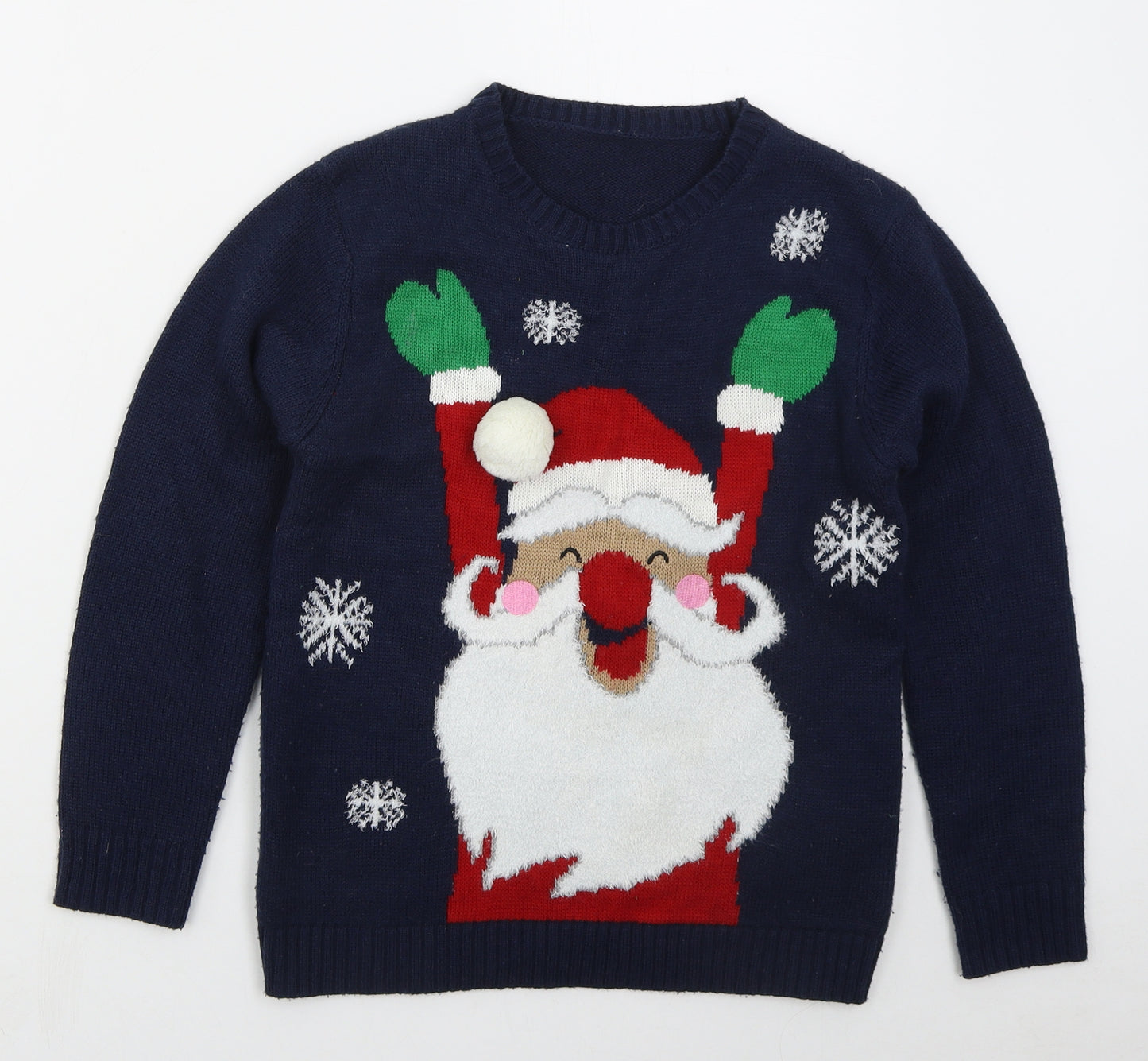 Dunnes Boys Blue Crew Neck  Acrylic Pullover Jumper Size 10-11 Years  Pullover - Santa Claus