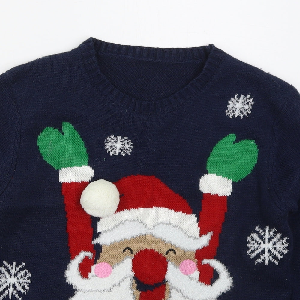 Dunnes Boys Blue Crew Neck  Acrylic Pullover Jumper Size 10-11 Years  Pullover - Santa Claus