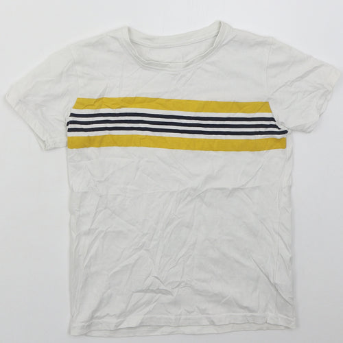 Dunnes Boys White Striped Cotton Basic T-Shirt Size 9 Years Crew Neck Pullover - Yellow