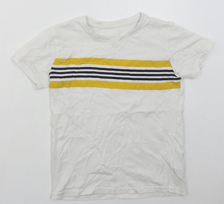 Dunnes Boys White Striped Cotton Basic T-Shirt Size 9 Years Crew Neck Pullover - Yellow