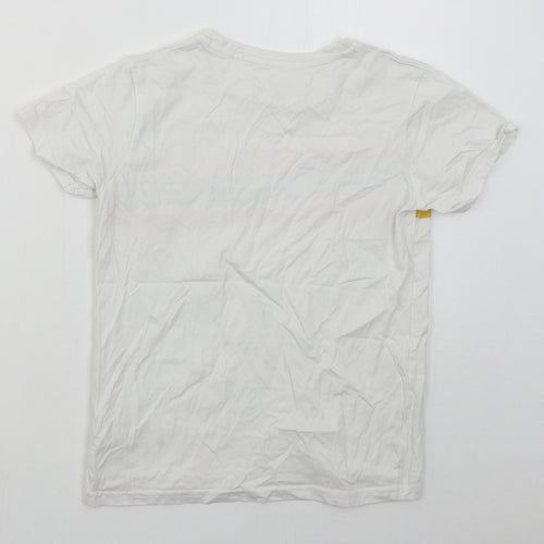 Dunnes Boys White Striped Cotton Basic T-Shirt Size 9 Years Crew Neck Pullover - Yellow
