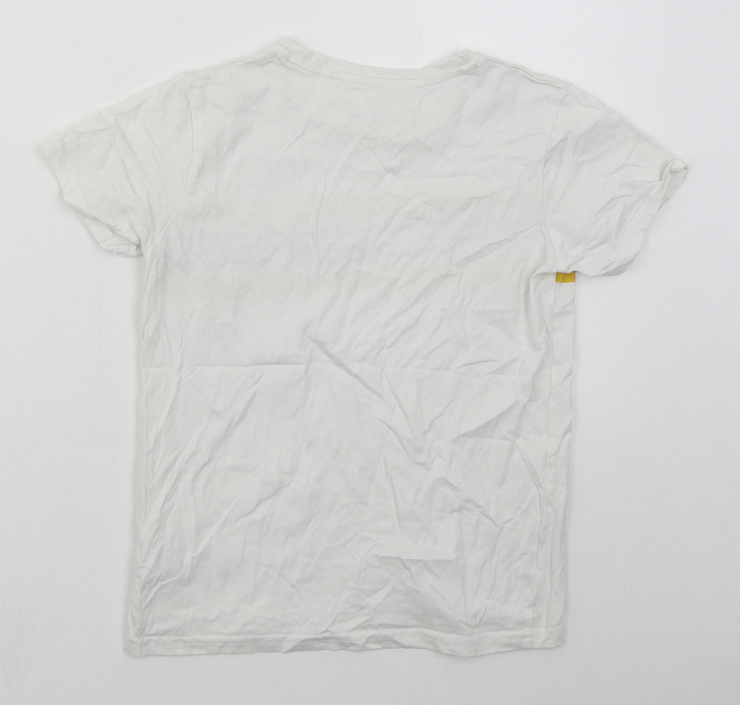Dunnes Boys White Striped Cotton Basic T-Shirt Size 9 Years Crew Neck Pullover - Yellow