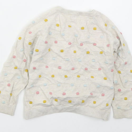 F&F Girls Beige Crew Neck Polka Dot Cotton Cardigan Jumper Size 3-4 Years  Button