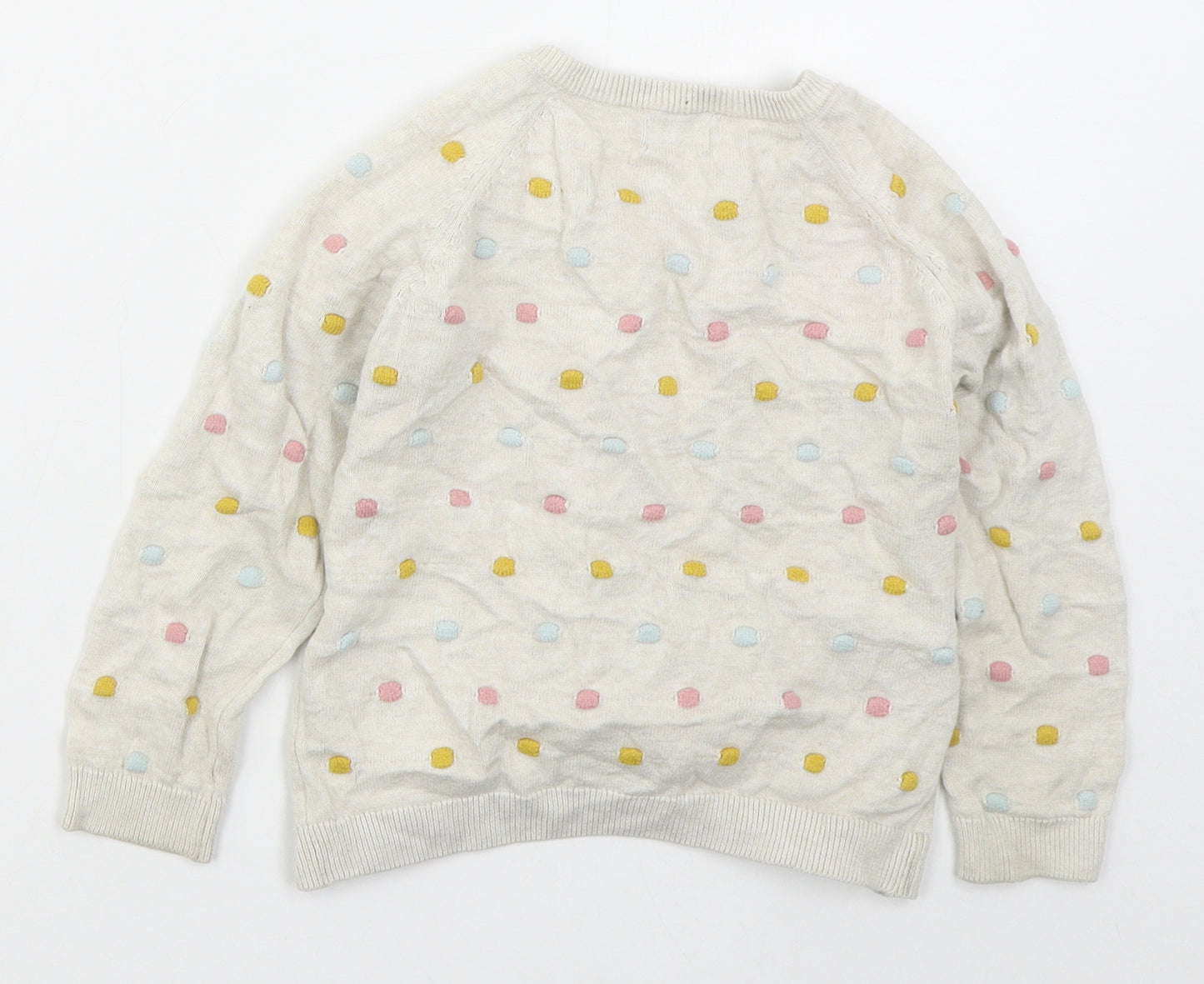 F&F Girls Beige Crew Neck Polka Dot Cotton Cardigan Jumper Size 3-4 Years  Button