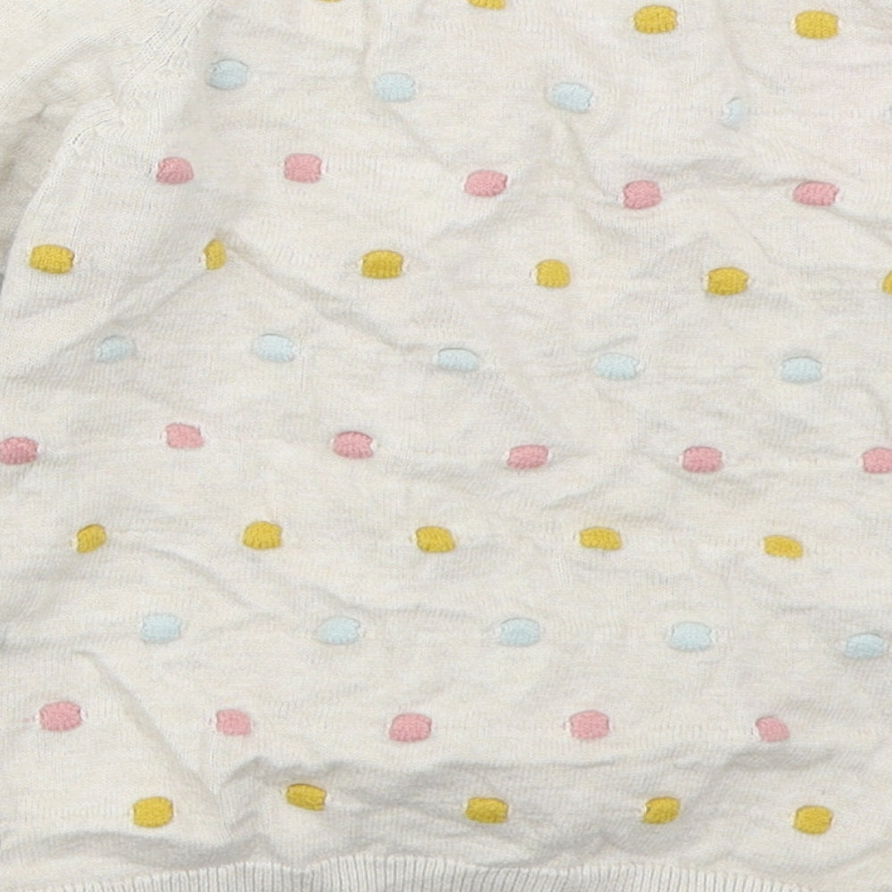 F&F Girls Beige Crew Neck Polka Dot Cotton Cardigan Jumper Size 3-4 Years  Button