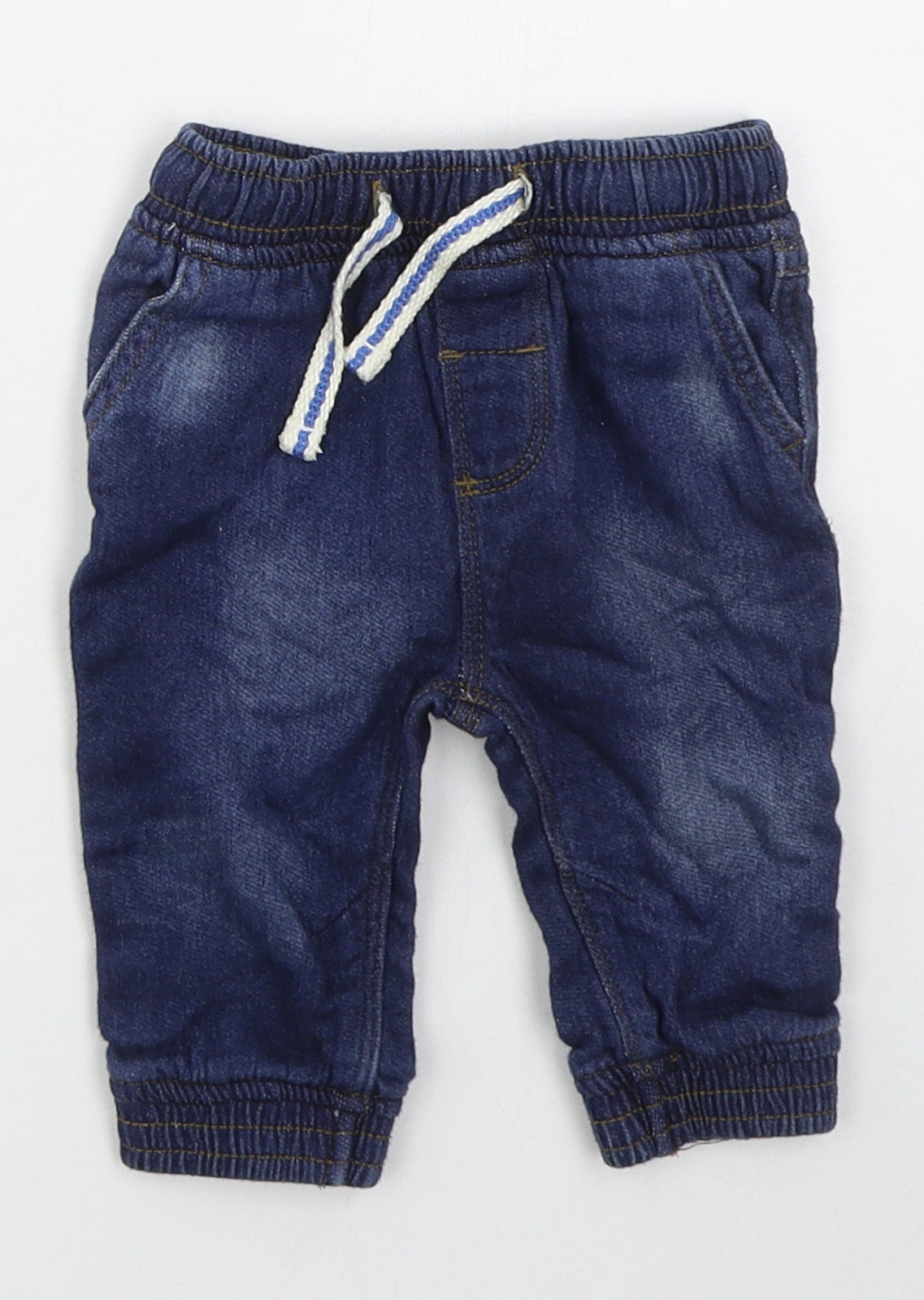 Peacocks Boys Blue  Cotton Capri Jeans Size 0-3 Months  Drawstring