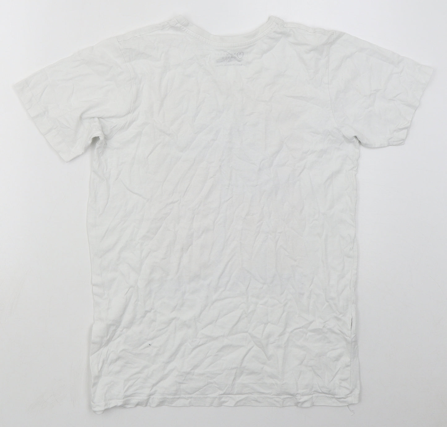Primark Boys White  Cotton Basic T-Shirt Size 12-13 Years Crew Neck Pullover - Beach Palm Trees