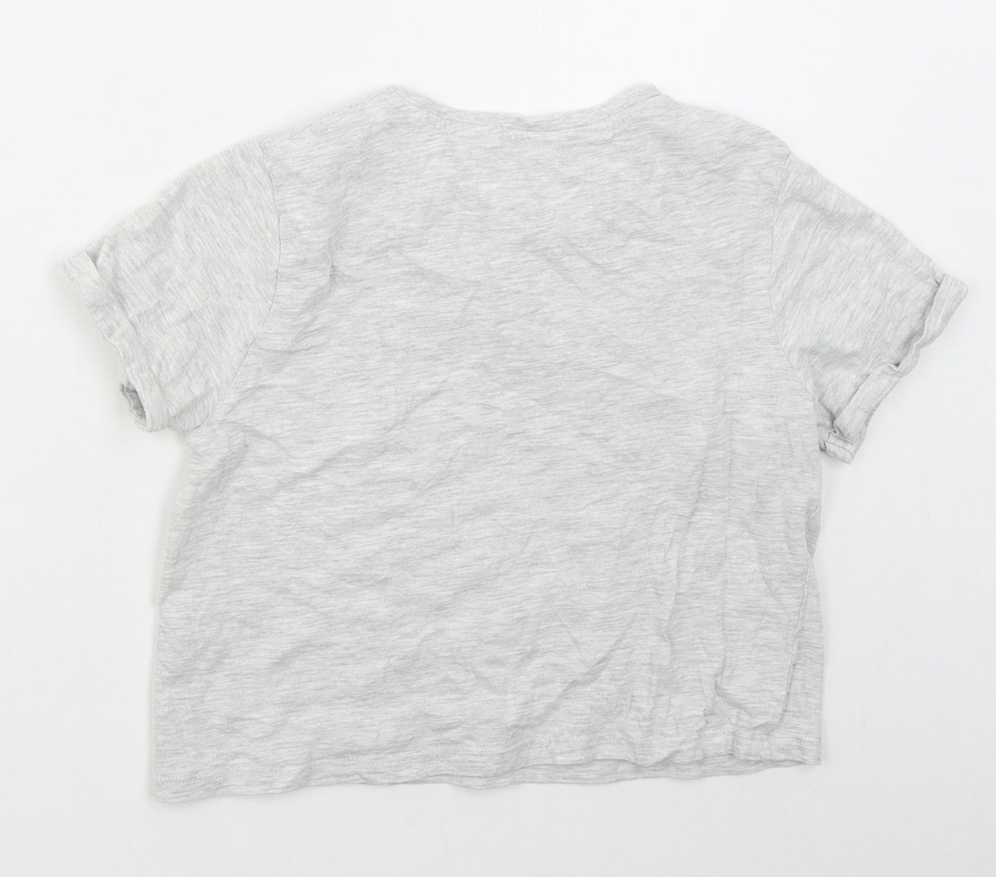 Pep&co Girls Grey  Cotton Cropped T-Shirt Size 9-10 Years Crew Neck Pullover - Unicorn Hair Don't Care