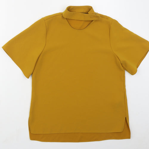 Zara Womens Yellow  Polyester Basic Blouse Size S Round Neck - Mustard Yellow