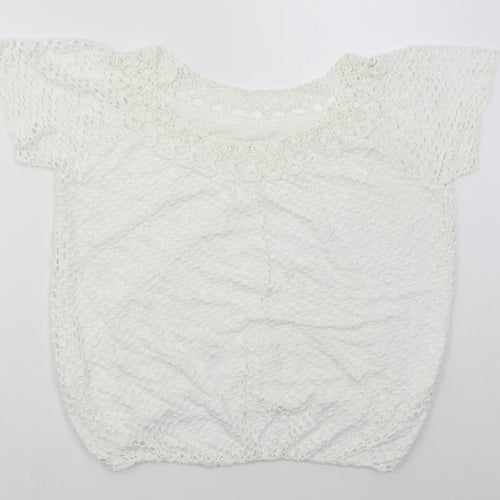 Made in Italy Womens White  Viscose Basic T-Shirt Size M Boat Neck
