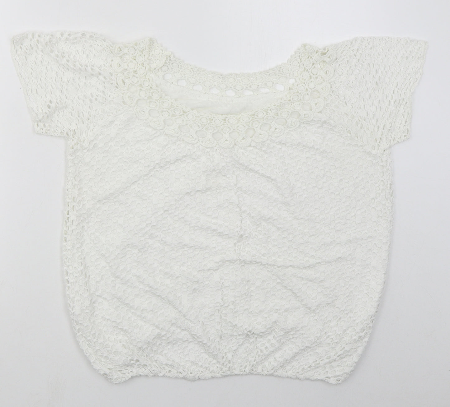 Made in Italy Womens White  Viscose Basic T-Shirt Size M Boat Neck