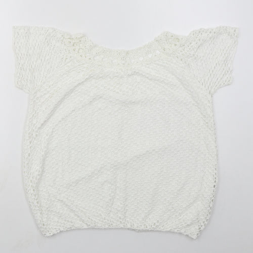 Made in Italy Womens White  Viscose Basic T-Shirt Size M Boat Neck