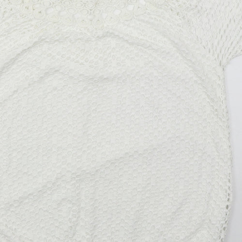 Made in Italy Womens White  Viscose Basic T-Shirt Size M Boat Neck