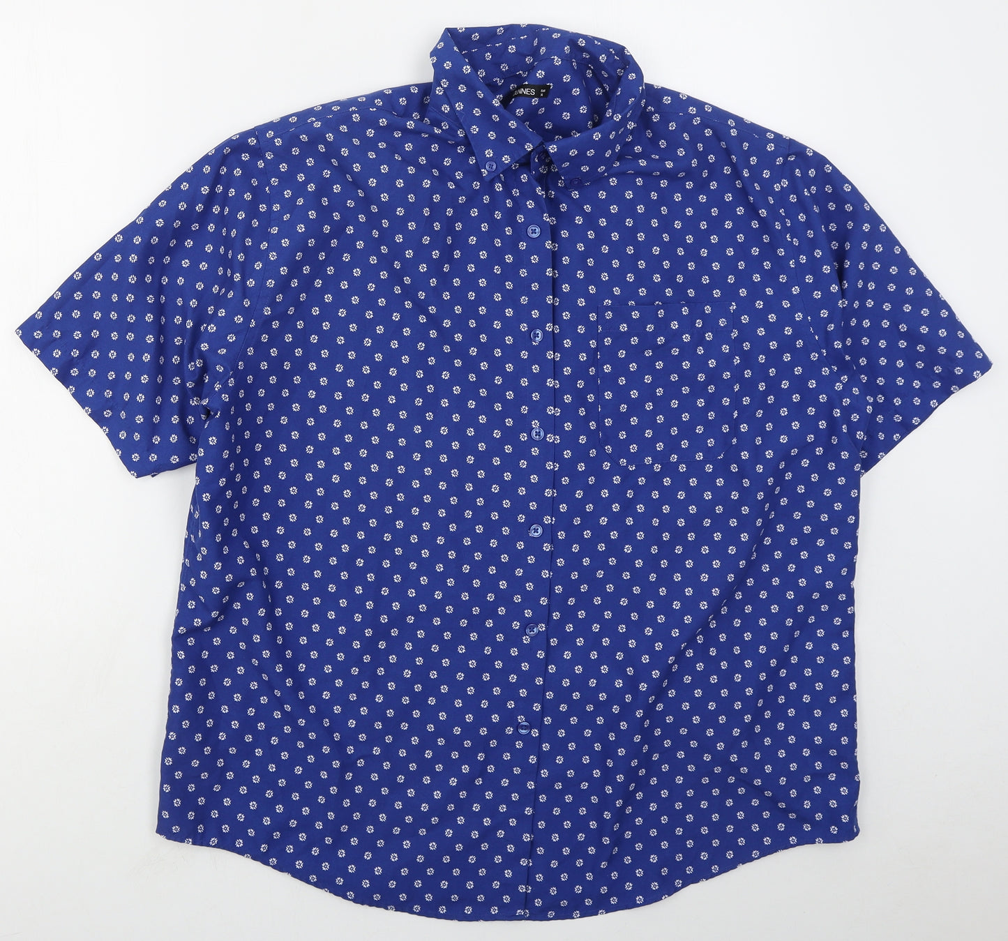 Dunnes Mens Blue Geometric Polyester  Button-Up Size XL Collared Button